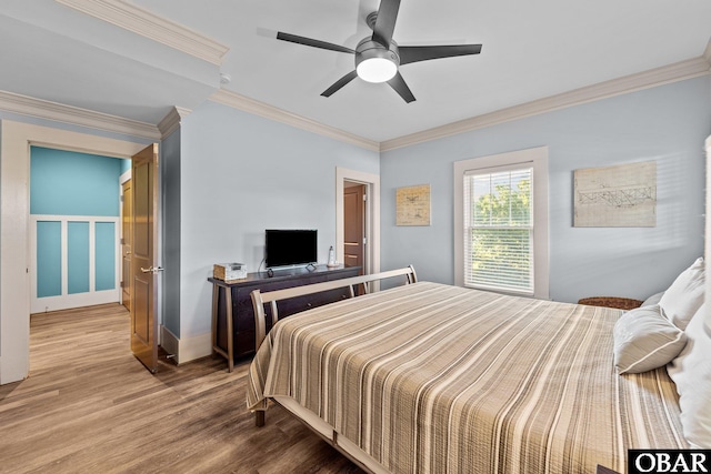27206 Sea Chest Ct Lot 27, Salvo, NC 27972 - bedroom with wood finished floors, crown molding, and a ceiling fan