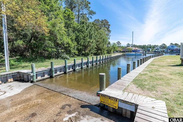 dock area with a water view