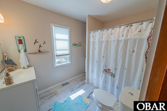 40191 Kiddy Ln Lot 13, Avon, NC 27915 - bathroom with toilet, wood finished floors, vanity, baseboards, and a shower with curtain