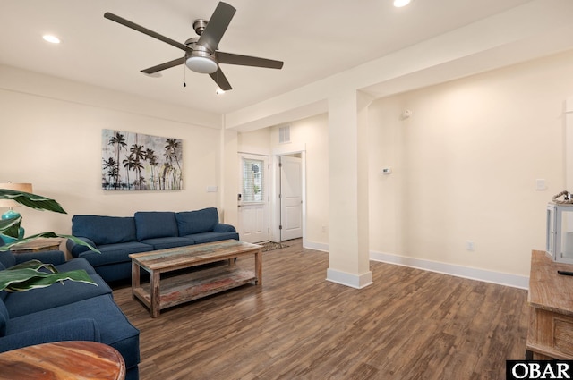 655 Pampas Ct Lot 162, Corolla, NC 27927 - living room with wood finished floors, recessed lighting, and a ceiling fan