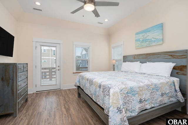 655 Pampas Ct Lot 162, Corolla, NC 27927 - bedroom featuring wood finished floors, access to outside, ceiling fan, and recessed lighting