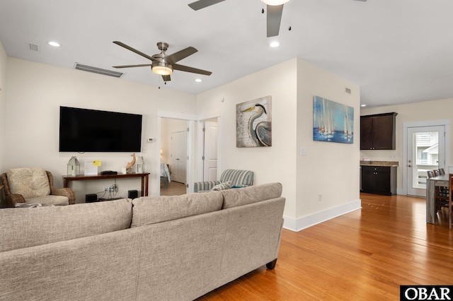 655 Pampas Ct Lot 162, Corolla, NC 27927 - living area featuring ceiling fan, light wood-type flooring, and recessed lighting