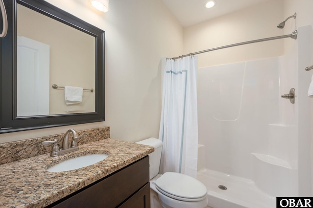 655 Pampas Ct Lot 162, Corolla, NC 27927 - bathroom with vanity, curtained shower, and recessed lighting