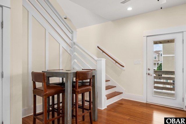 655 Pampas Ct Lot 162, Corolla, NC 27927 - foyer with wood finished floors, stairs, and recessed lighting