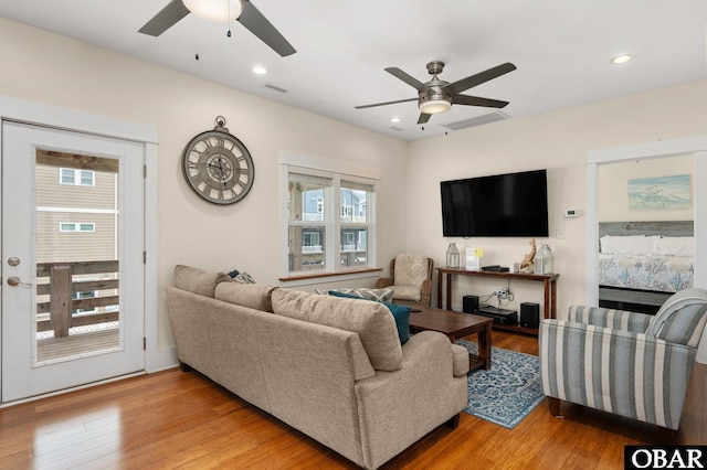 655 Pampas Ct Lot 162, Corolla, NC 27927 - living room with a ceiling fan, wood finished floors, and recessed lighting