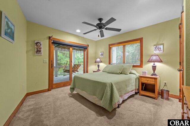 294 Hillcrest Dr Lot 20, Southern Shores, NC 27949 - carpeted bedroom featuring access to outside, baseboards, a ceiling fan, and recessed lighting
