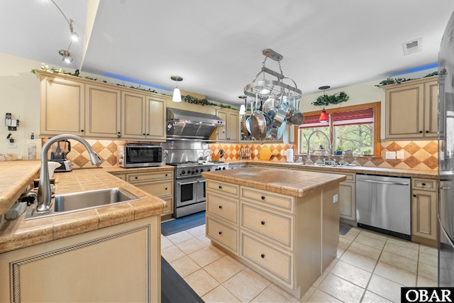 294 Hillcrest Dr Lot 20, Southern Shores, NC 27949 - kitchen featuring appliances with stainless steel finishes, extractor fan, a sink, and cream cabinetry