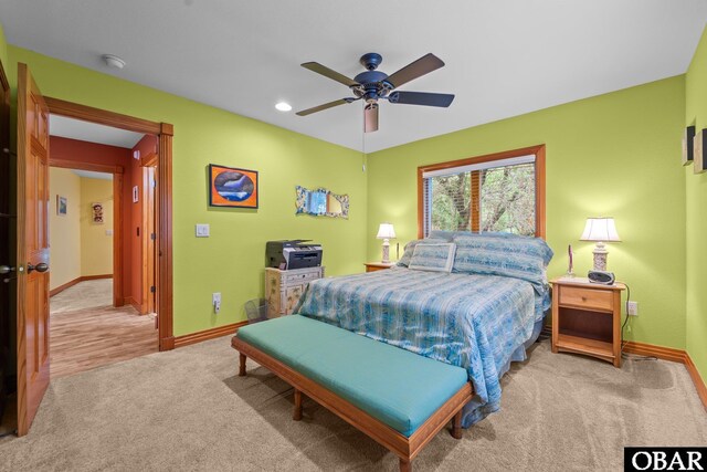 294 Hillcrest Dr Lot 20, Southern Shores, NC 27949 - bedroom featuring baseboards, light carpet, ceiling fan, and recessed lighting