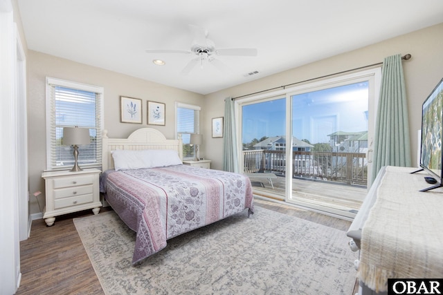 841 Golden Bluff Way Lot 336, Corolla, NC 27927 - bedroom featuring access to outside, wood finished floors, baseboards, ceiling fan, and recessed lighting