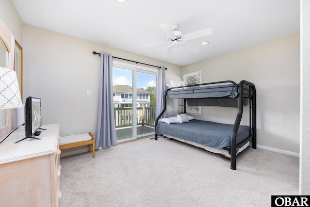 841 Golden Bluff Way Lot 336, Corolla, NC 27927 - bedroom featuring access to outside, light colored carpet, baseboards, ceiling fan, and recessed lighting