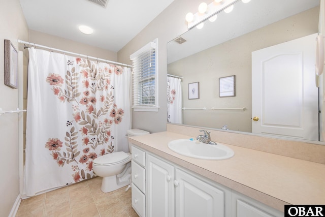 841 Golden Bluff Way Lot 336, Corolla, NC 27927 - bathroom with vanity, toilet, tile patterned flooring, and curtained shower