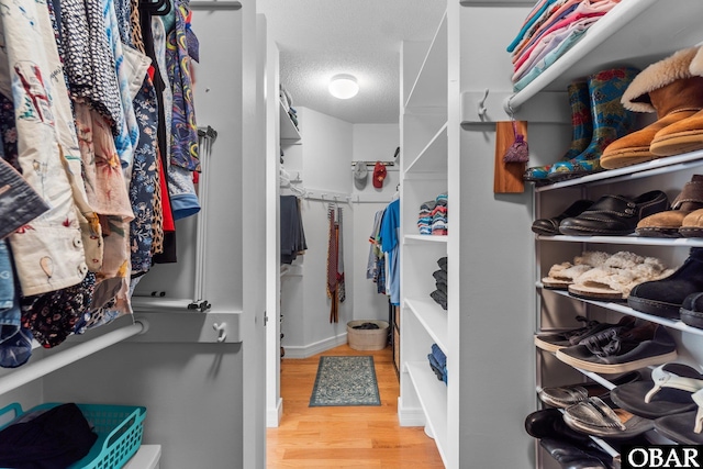 walk in closet with wood finished floors