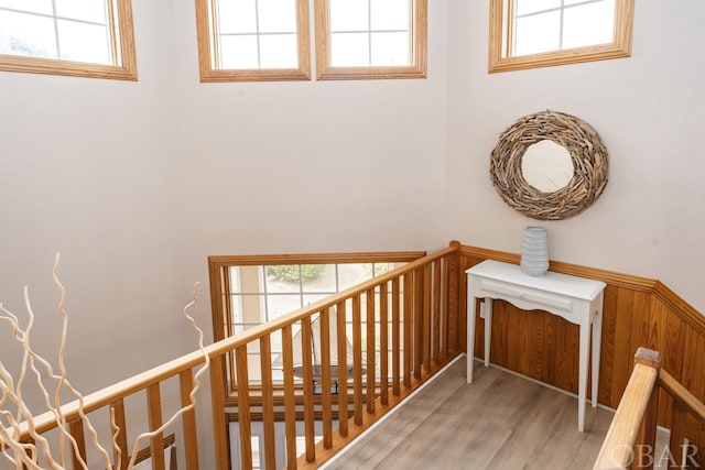 stairs with wood finished floors