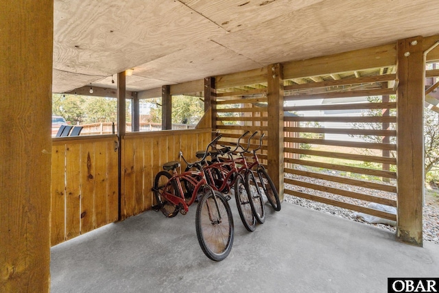 garage with wood walls