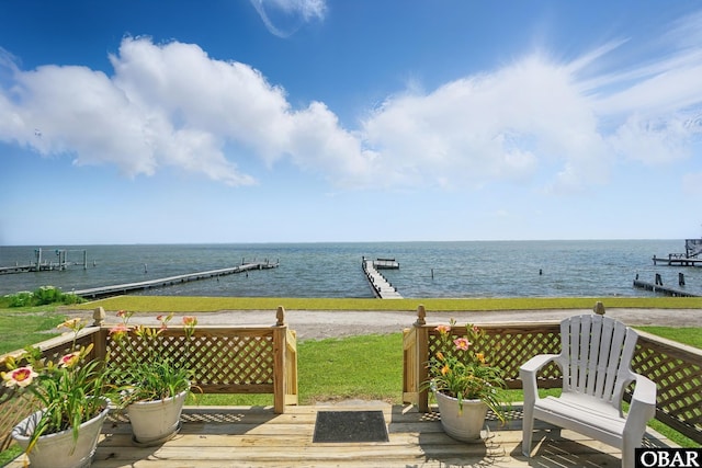 184 Tabernacle Ln, Aydlett, NC 27916 - deck featuring a water view and a dock
