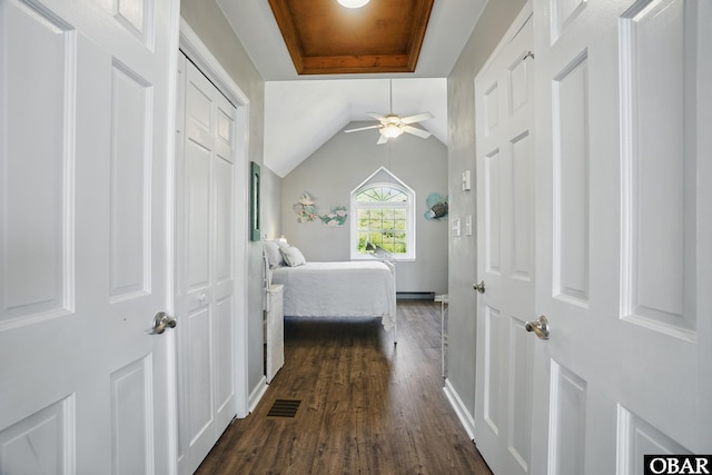 184 Tabernacle Ln, Aydlett, NC 27916 - bedroom with dark wood-style floors and vaulted ceiling