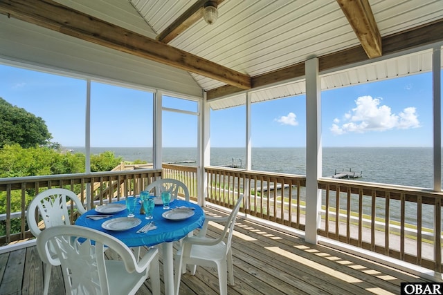 184 Tabernacle Ln, Aydlett, NC 27916 - sunroom with hardwood / wood-style floors and a deck with water view