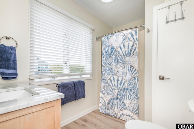 630 Skimmer Ct Lot 20, Corolla, NC 27927 - bathroom featuring toilet, wood finished floors, a shower with curtain, and vanity