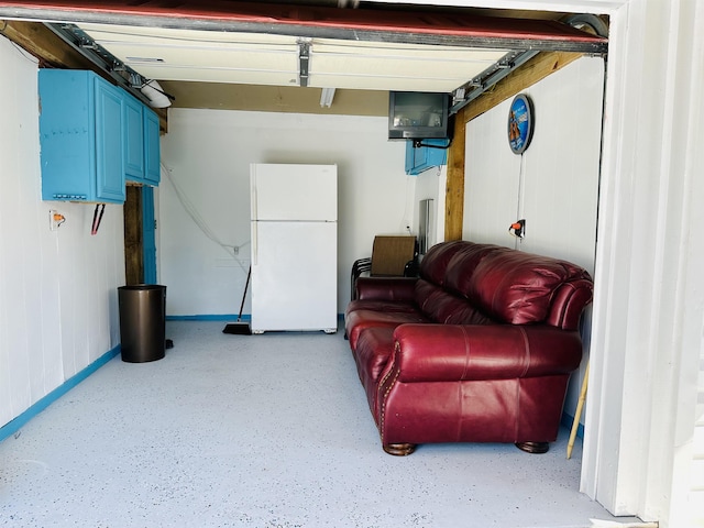 interior space featuring freestanding refrigerator