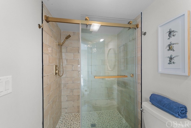 bathroom with toilet and a stall shower