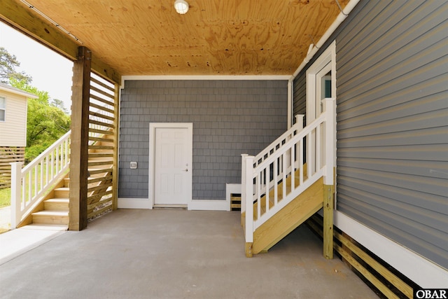 property entrance with a patio