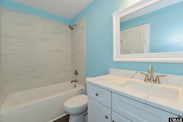 full bathroom with vanity, toilet, and tub / shower combination