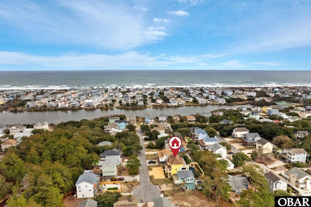 aerial view with a water view and a residential view