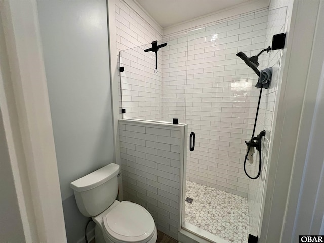 bathroom featuring a shower stall and toilet