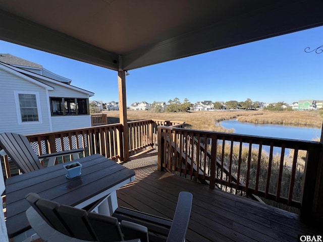 deck with a water view