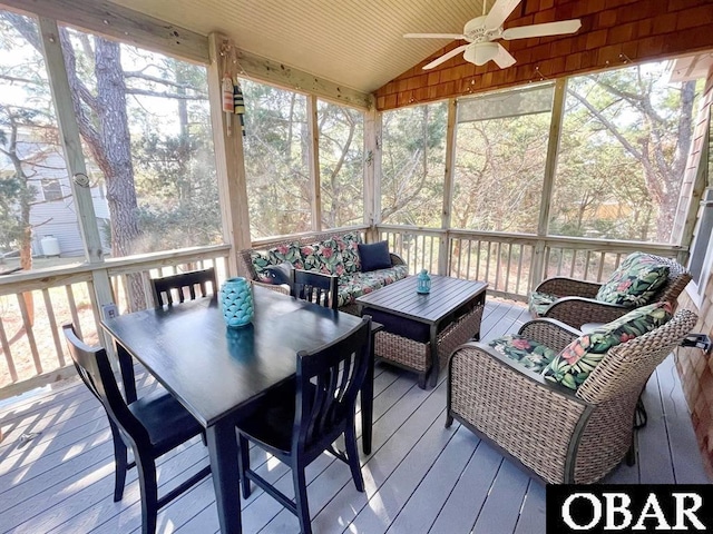104 Sand Dollar Rd Lot # 23, Ocracoke, NC 27960 - sunroom / solarium with ceiling fan, lofted ceiling, healthy amount of natural light, and outdoor lounge area