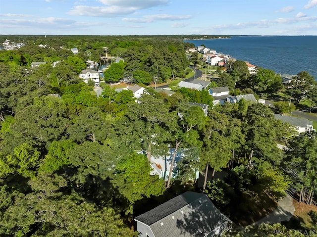 aerial view featuring a water view and a residential view