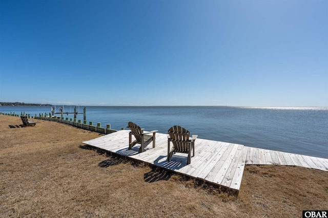 view of dock with a water view