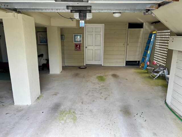 garage with a garage door opener