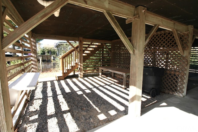 view of patio / terrace featuring stairway