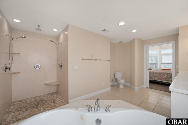 7239 S Old Oregon Inlet Rd Lot 1, Nags Head, NC 27959 - ensuite bathroom with toilet, recessed lighting, a jetted tub, a tile shower, and tile patterned floors