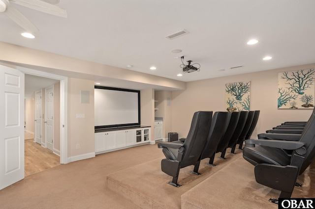 7239 S Old Oregon Inlet Rd Lot 1, Nags Head, NC 27959 - home theater featuring recessed lighting, light carpet, ceiling fan, and baseboards