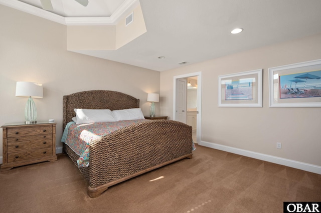 7239 S Old Oregon Inlet Rd Lot 1, Nags Head, NC 27959 - carpeted bedroom with baseboards, recessed lighting, ornamental molding, and connected bathroom