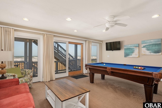 7239 S Old Oregon Inlet Rd Lot 1, Nags Head, NC 27959 - playroom featuring carpet floors, healthy amount of natural light, ceiling fan, and recessed lighting