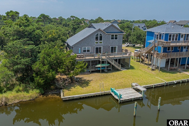 50084 Freebooter Ct Lot 177, Frisco, NC 27936 - dock with stairs, a deck with water view, and a yard