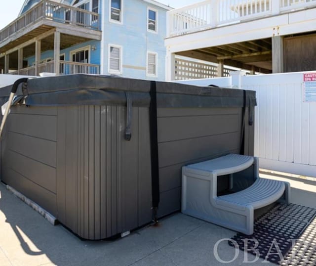 view of patio featuring a hot tub