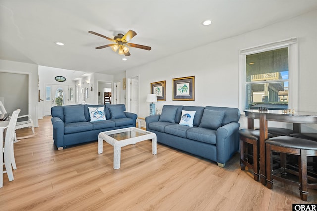 4939 S Virginia Dare Trl Lot 4, Nags Head, NC 27959 - living room featuring wood finished floors, ceiling fan, and recessed lighting