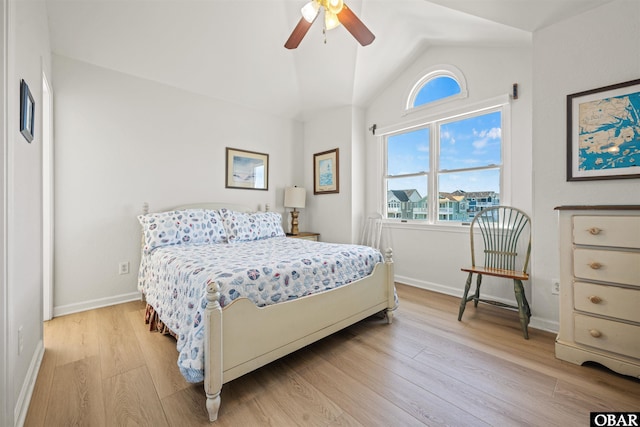 4939 S Virginia Dare Trl Lot 4, Nags Head, NC 27959 - bedroom featuring vaulted ceiling, light wood-style flooring, baseboards, and ceiling fan