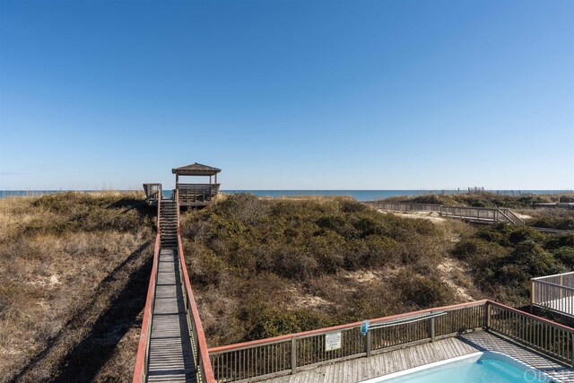 property view of water with a gazebo