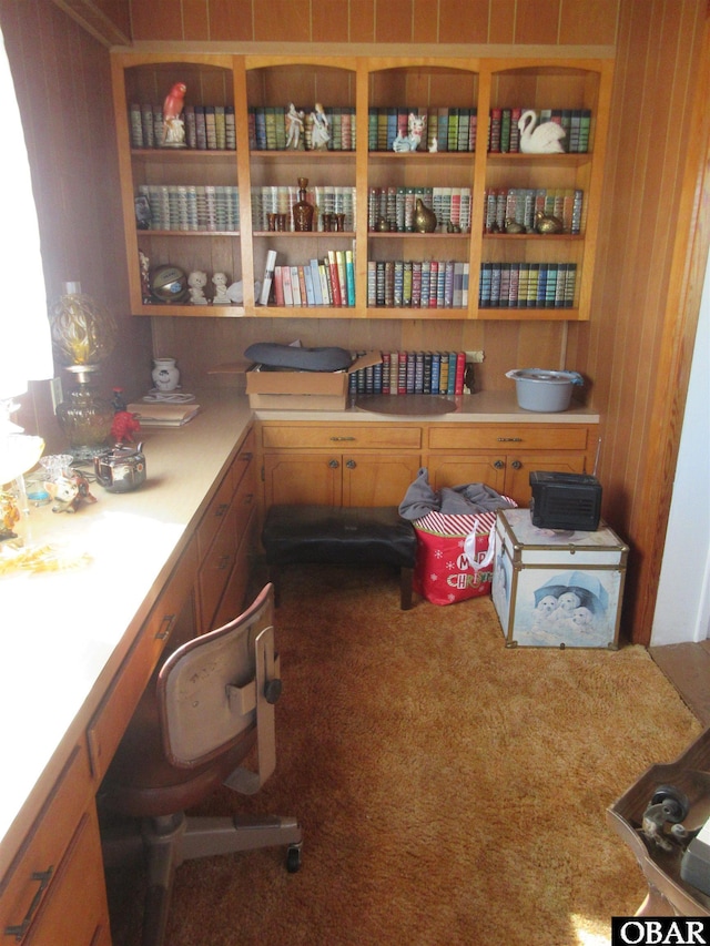 home office with carpet flooring