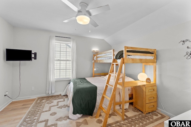 37 Foxwood Cir Lot # 33, Southern Shores, NC 27949 - bedroom with light wood-type flooring, baseboards, a ceiling fan, and vaulted ceiling