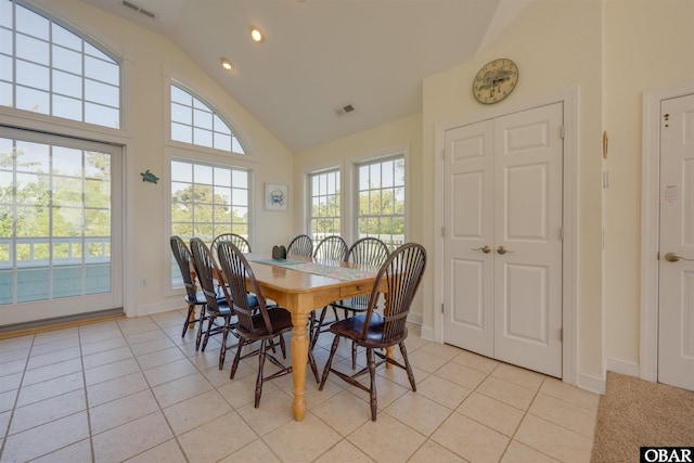 1278 Bear Foot Path Lot 250, Corolla, NC 27927 - dining area featuring high vaulted ceiling, light tile patterned floors, baseboards, and recessed lighting