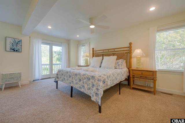 1278 Bear Foot Path Lot 250, Corolla, NC 27927 - carpeted bedroom with access to exterior, recessed lighting, baseboards, and ceiling fan