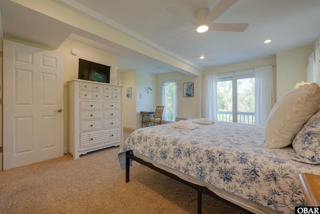 1278 Bear Foot Path Lot 250, Corolla, NC 27927 - bedroom featuring light colored carpet, recessed lighting, a ceiling fan, and access to outside