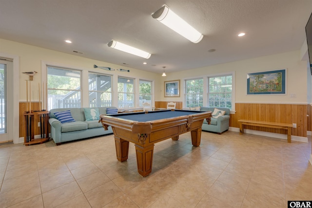 1278 Bear Foot Path Lot 250, Corolla, NC 27927 - playroom with wainscoting, wooden walls, billiards, recessed lighting, and light tile patterned floors