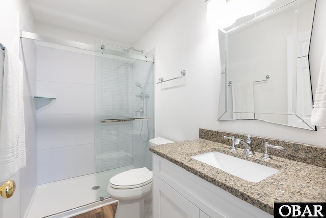 830 Hunt Club Dr Lot 387R, Corolla, NC 27927 - full bathroom with vanity, wood finished floors, toilet, and a shower stall